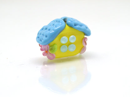 Yellow Blue house with flowers, Lampwork House pendant, Ukraine symbol, Ukrainian flag colors, Volume house, Stand with Ukraine