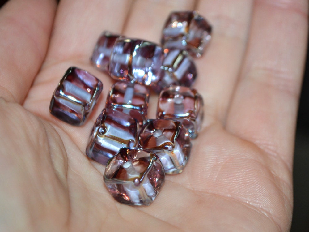 Gray lavender square beads, Dusty Purple cube beads, 12mm square beads, Gray cube beads, Dimond gray spacer beads, Gray lampwork,Murano bead