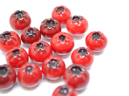 Red lingonberry glass beads, Red glass huckleberry, Nothern berry, Lampwork berry, Lampwork cowberry, Glass red whortleberry