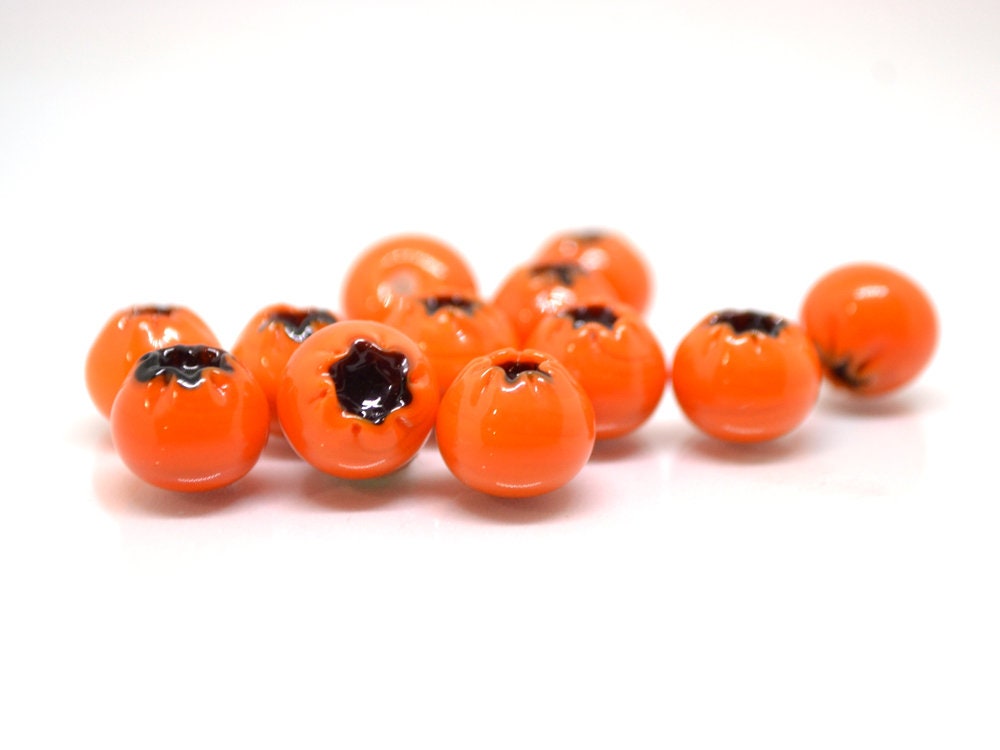 Orange lingonberry glass beads, Glass orange whortleberry, Orange glass huckleberry, Winter berry, Lampwork berry, Lampwork cowberry