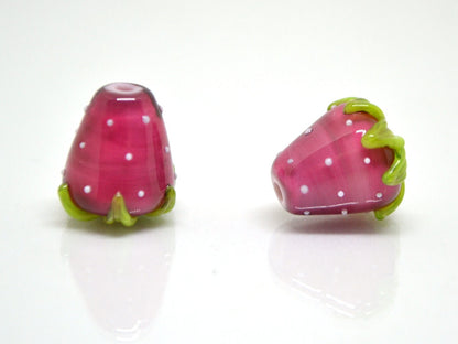 Fuchsia Strawberry glass beads, Magenta berry beads, Lampwork berry beads, Lampwork berries, Lampwork strawberry, Glass berries