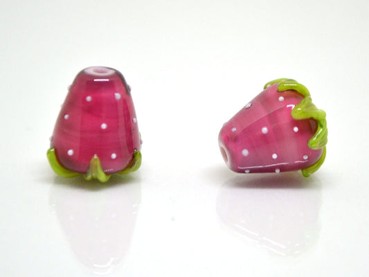 Fuchsia Strawberry glass beads, Magenta berry beads, Lampwork berry beads, Lampwork berries, Lampwork strawberry, Glass berries