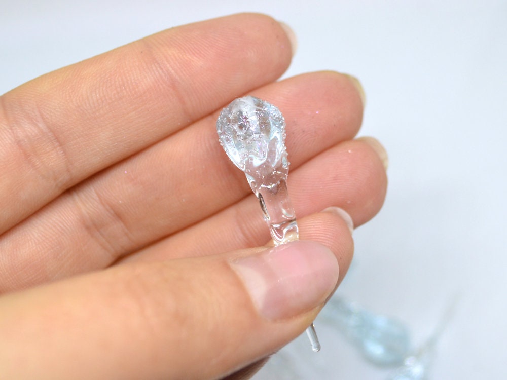 Blue Icicle Glass Beads, Frosted Glass beads, Snow Lampwork, Christmas Beads, Artisan lampwork, Glass Icicle Ornament, Sparkle icicle charm