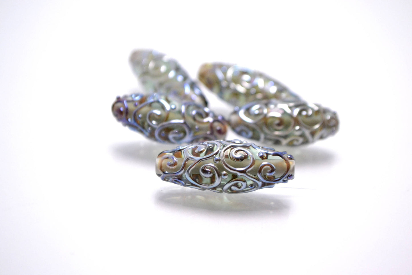 gray lampwork glass handmade bead rhombus oval bead swirl jewelry making transparent bead artisan mirror set silver texture pendant sra