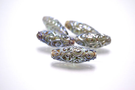 gray lampwork glass handmade bead rhombus oval bead swirl jewelry making transparent bead artisan mirror set silver texture pendant sra