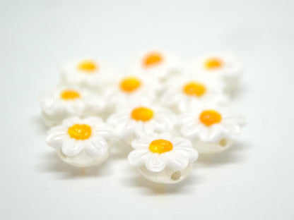 Lampwork Chamomile beads, Chamomile flower bead, Yellow and white beads, Lentils beads, White flower bead,White floral lampwork,Field flower