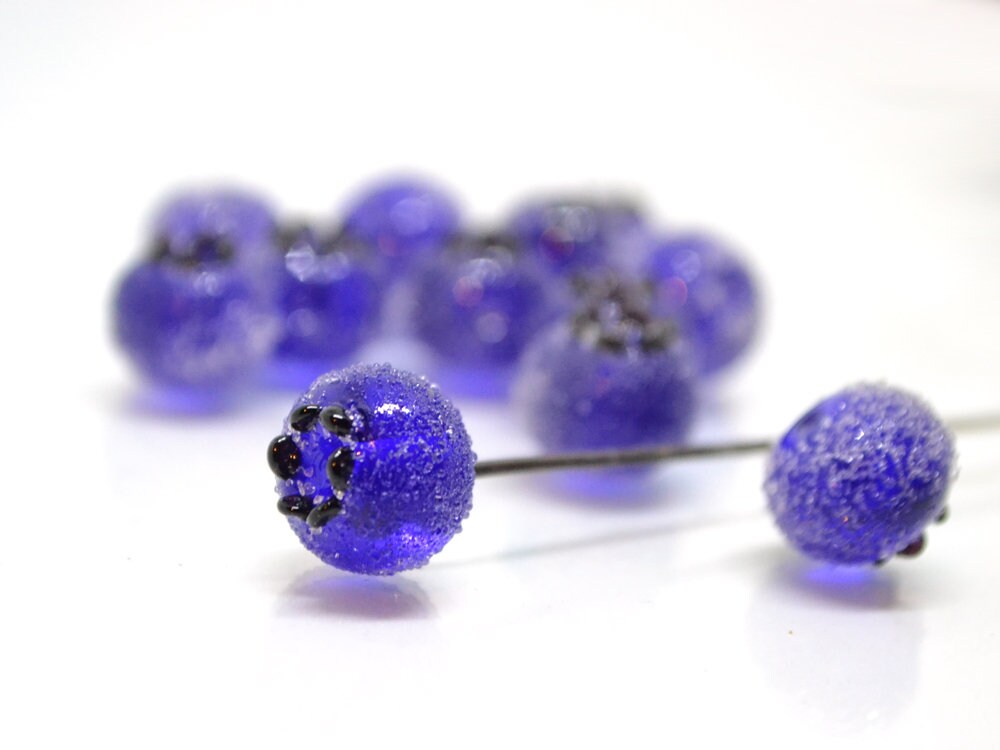Frost glass berries, Lampwork blue cobalt blueberry, Lampwork berry, Northcountry Blueberry