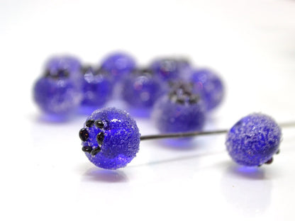 Frost glass berries, Lampwork blue cobalt blueberry, Lampwork berry, Northcountry Blueberry