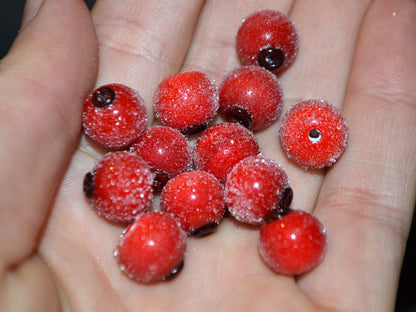 Red currant glass beads, Frost glass berries, Lampwork berry, Lampwork currant, Glass Redcurrant, half drill