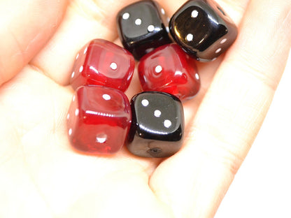 Black Red dice beads, Glass cube beads, Handmade lampwork beads, Casino lover, Funky dice glass beads, black dice, red dice