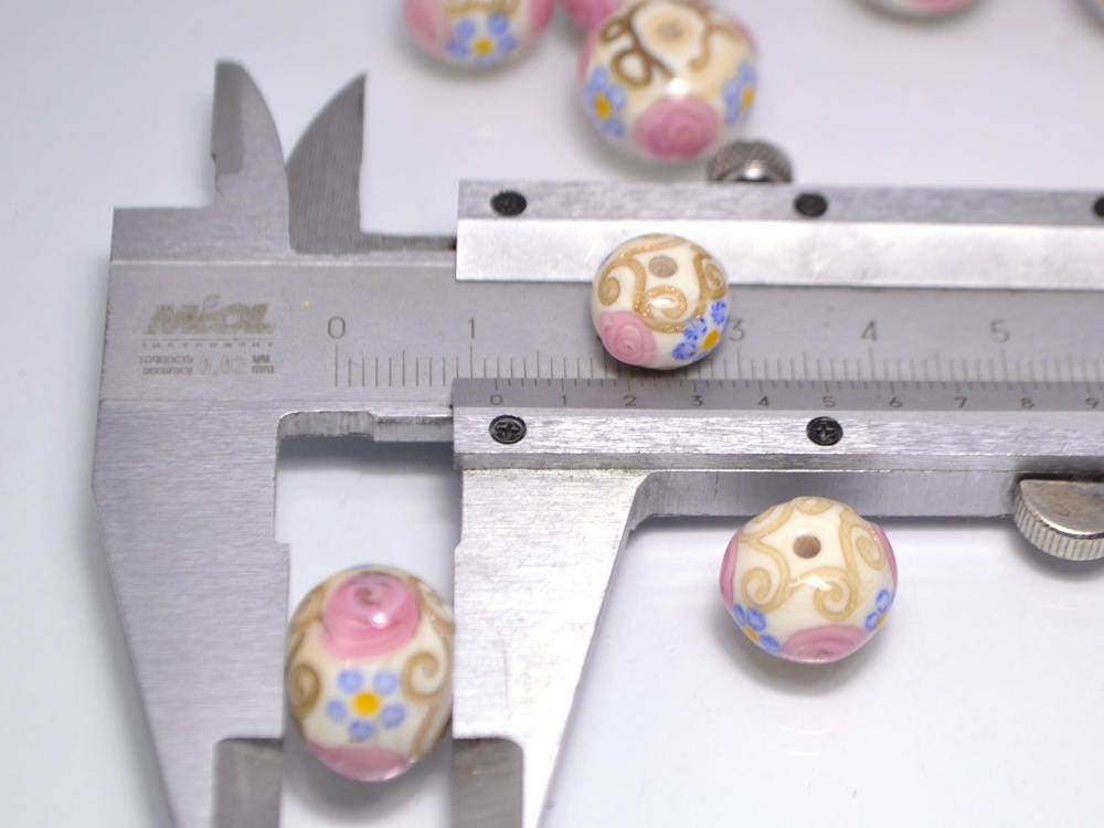 murano glass ivory lampwork ethnic beads jewelry making venetian italian handmade bead beige pink blue artisan lampwork round gold curles