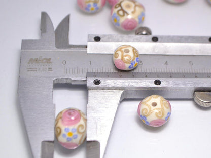 murano glass ivory lampwork ethnic beads jewelry making venetian italian handmade bead beige pink blue artisan lampwork round gold curles