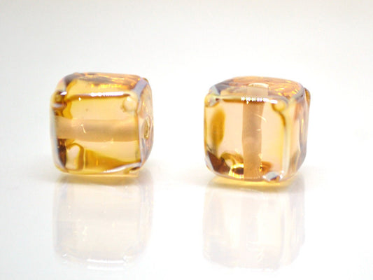 Gold yellow square beads, Honey yellow cube beads,  12mm square beads, Sunny cube beads, Yellow lampwork beads, Handmade glass beads