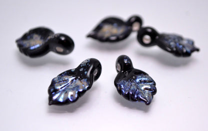 silver handmade jewelry bead black jewerly decor  floral glass jewelry leaf making glass leaf jewelry design artisan lampwork silver glass