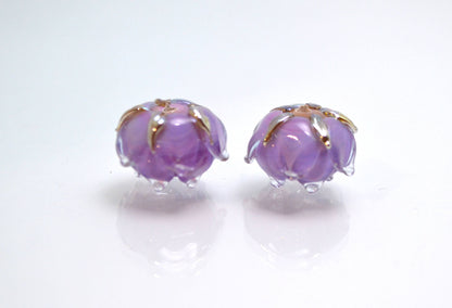 lilac purple jewelry floral making jewelry set art glass bead handmade artisan lampwork earrings brooch necklace ring bud flower lampwork