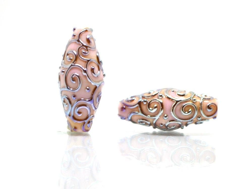 Pink silver lampwork beads, Lampwork bead set, Oval beads, Rhombus beads, Focal beads, Artisan lampwork, jewelry making, Sparkly beads