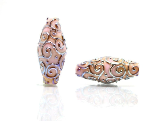 Pink silver lampwork beads, Lampwork bead set, Oval beads, Rhombus beads, Focal beads, Artisan lampwork, jewelry making, Sparkly beads