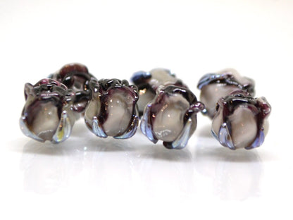 Gray Black 8mm rosebud beads, Black silver Rose glass beads, Floral lampwork, Dark glass beads, Art Lampwork, Jewellery beads