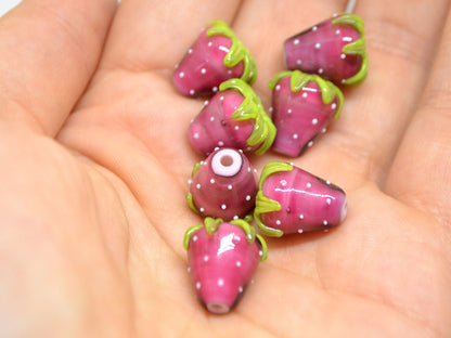 Fuchsia Strawberry glass beads, Magenta berry beads, Lampwork berry beads, Lampwork berries, Lampwork strawberry, Glass berries