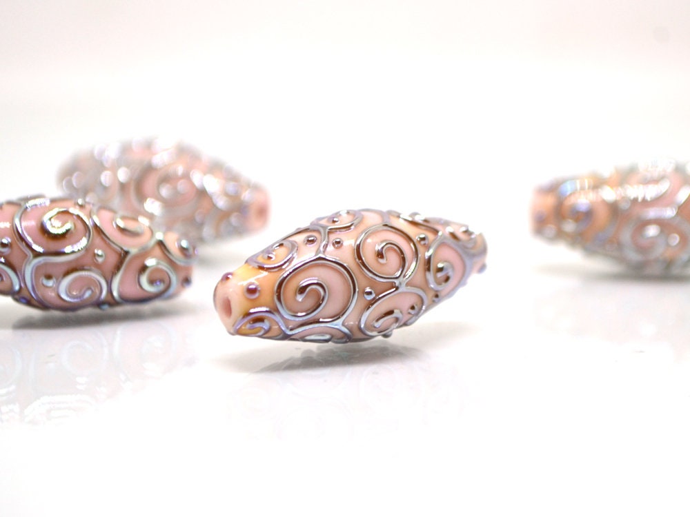 Pink silver lampwork beads, Lampwork bead set, Oval beads, Rhombus beads, Focal beads, Artisan lampwork, jewelry making, Sparkly beads
