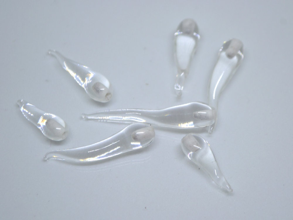 Clear Lampwork Icicle, Handmade lampwork, Icicle Glass Beads, Icicle jewelry, Winter jewelry, Christmas beads, Icicle pendant, half-drilled