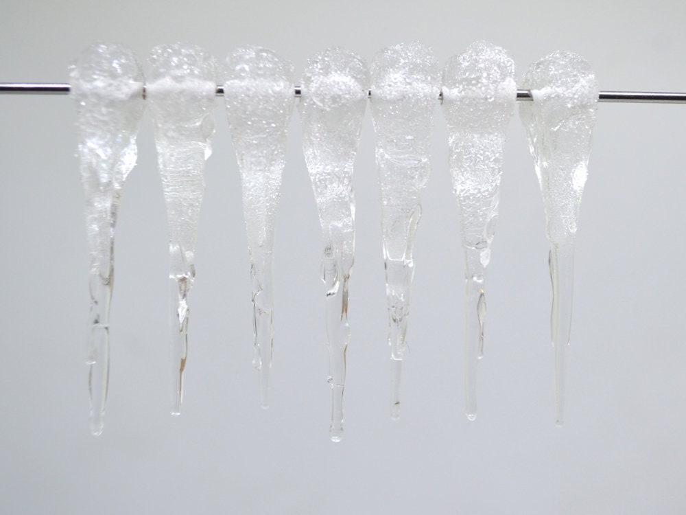 Frosted Icicle Glass Beads, Winter Lampwork, Transparent Glass beads, Xmas Lampwork, Christmas beads, Holiday beads, Artisan lampwork