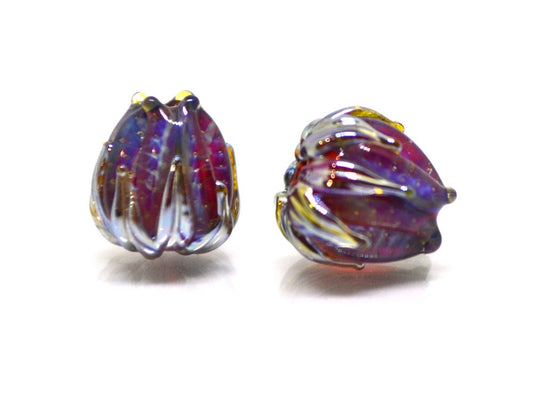 Ruby red silver flower beads, 10mm flower beads, Lampwork flower bead, Glass beads, Floral lampwork, Artisan lampwork, Handmade beads