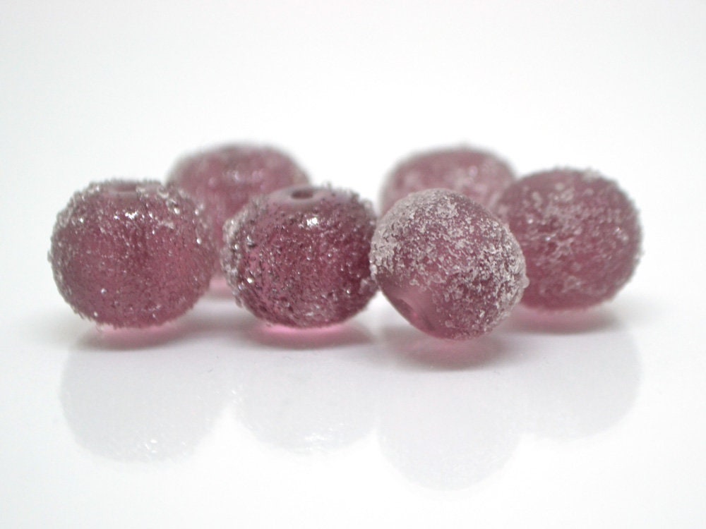 Frosted purple glass beads, Artisan lampwork rondelle beads, amethyst glass beads, sugar glass beads for jewelry making bracelet earrings
