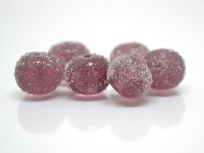 Frosted purple glass beads, Artisan lampwork rondelle beads, amethyst glass beads, sugar glass beads for jewelry making bracelet earrings