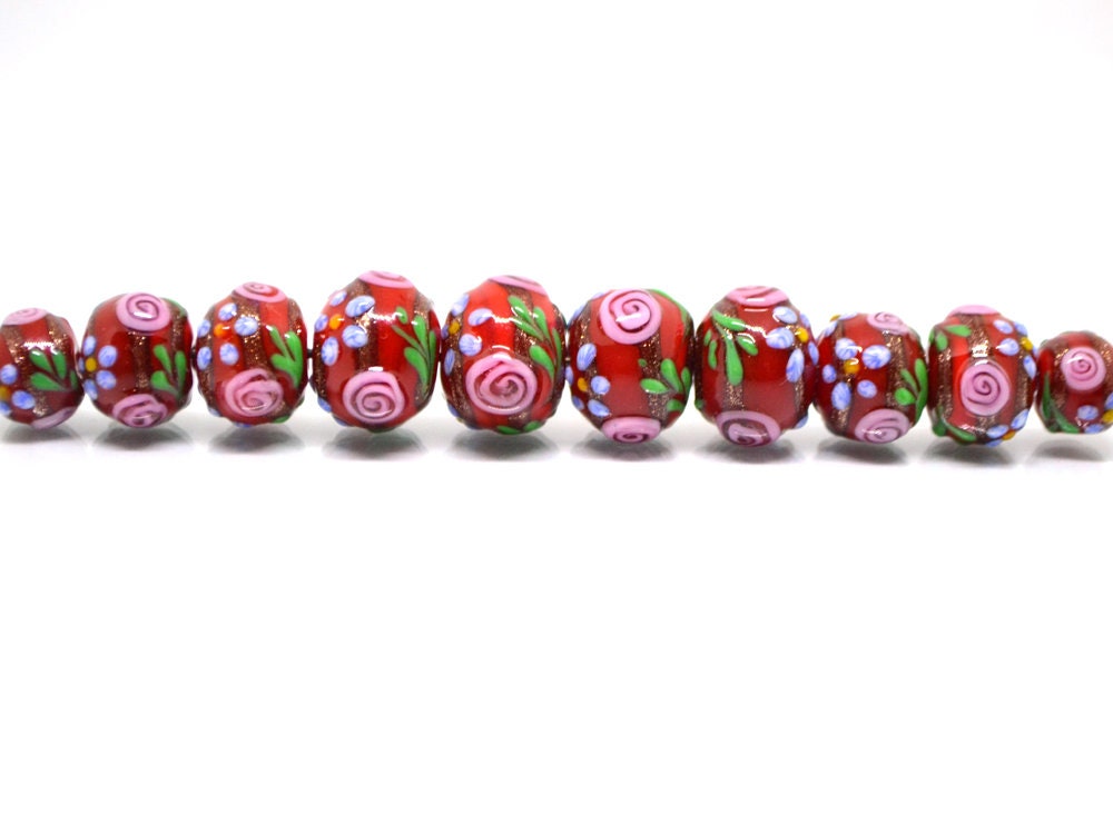 Dark Red Glass beads, Ethnic beads, Venetian Glass, Bordeaux beads, Set of beads, Artisan lampwork
