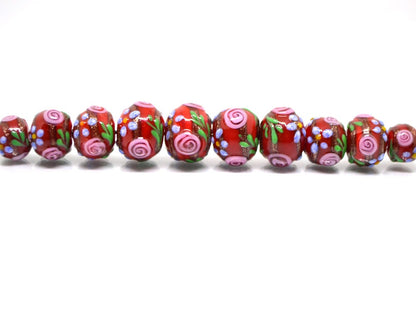 Dark Red Glass beads, Ethnic beads, Venetian Glass, Bordeaux beads, Set of beads, Artisan lampwork