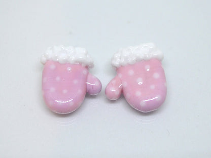 Lampwork mitten bead, Pink Red glass mitten bead, Christmas lampwork