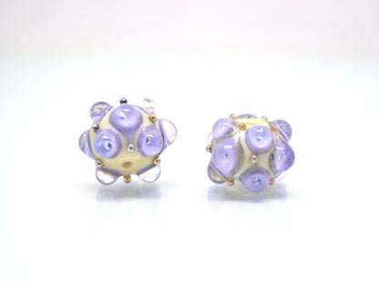 Purple Beige Lampwork bead, Ivory glass beads, Lilac lampwork beads, Focal beads, Artisan lampwork, Beads for bracelets, Rondelle beads