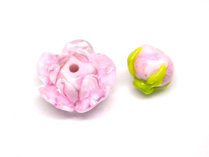Lampwork peony beads, Glass flower beads, Pink floral beads, Handmade glass work, Focal lampwork, Lampwork Flower Bud Bead, SRA beads,Murano