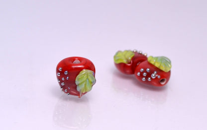 Apple glass bead lampwork fruit bead red apple summer jewelry making bracelet jewelry fruit artisan lampwork handmade mini fruit mini apple