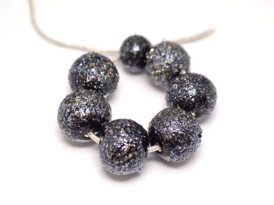 handmade glass lampwork beads black mirror beads murano glass artisan lampwork meteorite jewelry making bracelet black bead stardust space
