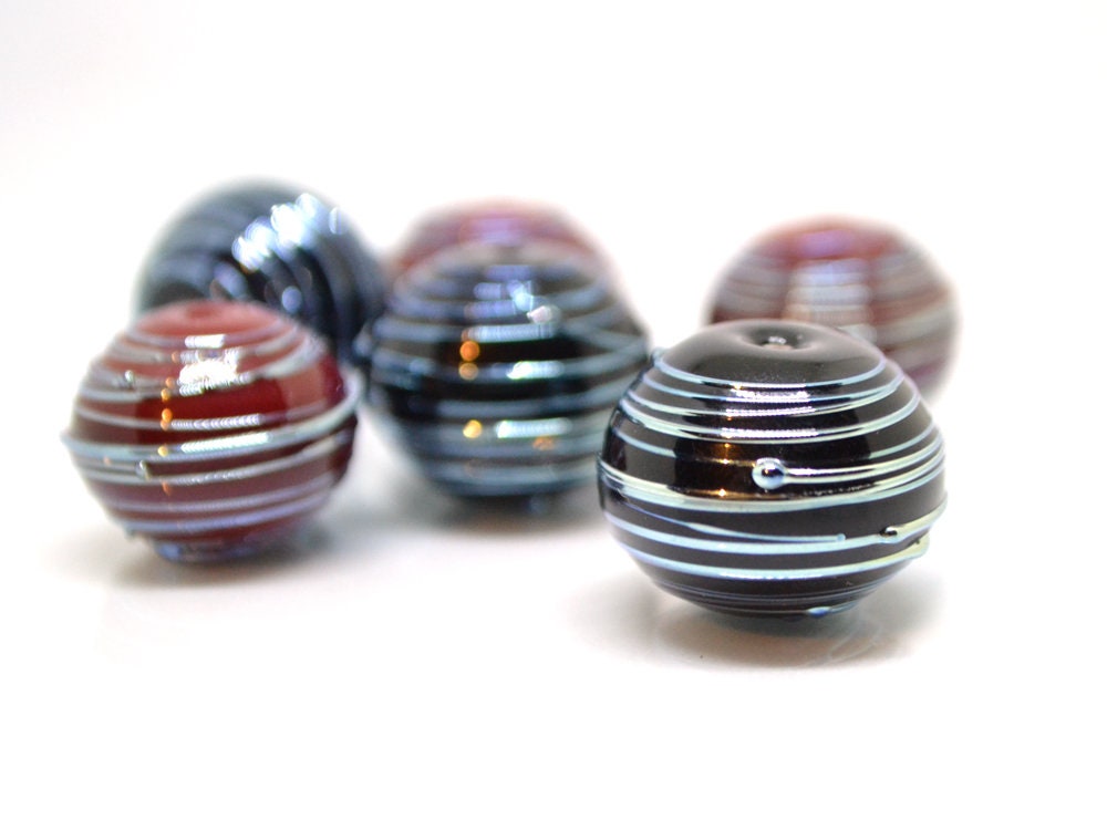 Hollow Black lampwork Beads, Stripes beads, Silver lines beads, Hollow red beads, Focal lampwork