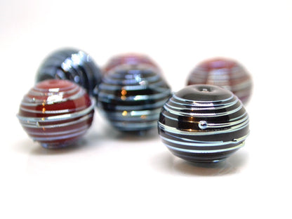 Hollow Black lampwork Beads, Stripes beads, Silver lines beads, Hollow red beads, Focal lampwork