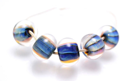 Glass beads for jewelry making set lampwork handmade artisan beads stripe glass beads clear blue rondelle lampwork bead bracelet making bead