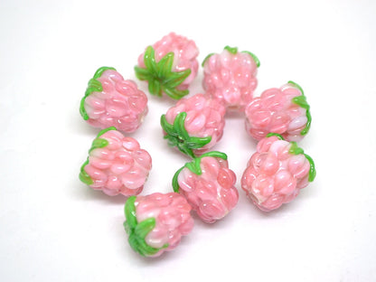 Tender pink lampwork raspberry, Glass berry beads, Lampwork raspberries, Glass fruit beads, Glass Raspberry, Lampwork berry beads