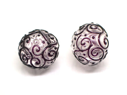 Clear hollow glass beads with black curls, Textured lampwork beads, Transparent clear beads, Artisan Lampwork