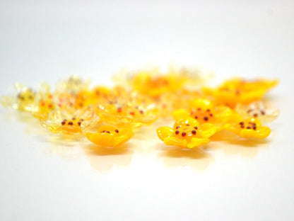Yellow glass beads, Set of 12pcs, Honey yellow flower beads, Golden yellow beads, Topaz yellow beads, Floral lampwork, Artisan Lampwork bead