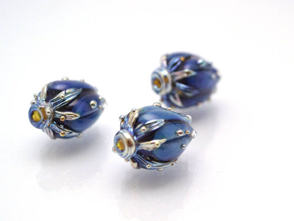 Floral Pendant Focal Flower beads Artisan lampwork Glass Beads Handmade flower Glass flower beads Space Lampwork Blue beads Bud beads