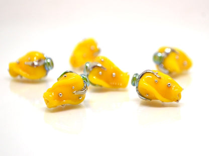 Yellow twisted rosebud  beads, Honey yellow Glass Bead, Flower lampwork bead, Artisan lampwork beads, Bright colors