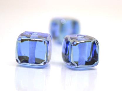 Sapphire blue square beads, 10mm cube beads, 12mm square beads, Blue cube beads, Blue spacer beads, Blue lampwork, Jewelry beads,Murano bead