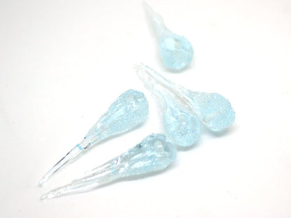Blue Frosted Icicle Beads, Icicle Glass beads, Snow Lampwork, Focal Christmas Beads, Artisan lampwork, Icicle Ornament, Glass icicle charm