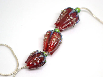 dichroic pendant flower dichroic beads red glass beads sparkling beads star dust lampwork art glass floral pendant electric red flower bead