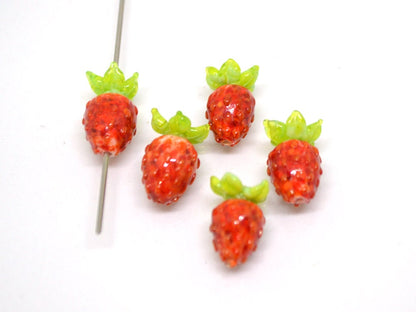 Red lampwork strawberry, Berry glass beads, Lampwork berries, Berry fruit beads, Red green berry beads, Garden glass beads, Berry jewelry