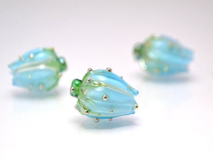 sky blue flower lampwork beads artisan lampwork wedding floral glass Bud blossom beads for earrings rose silver blue beads something blue