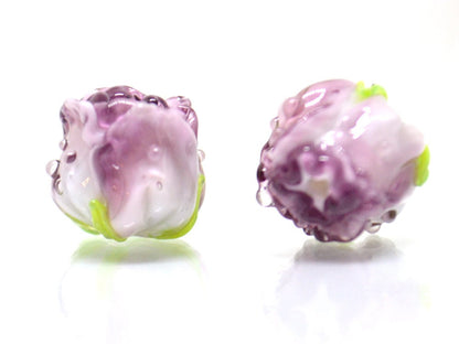 Amethyst white rosebud beads, Lilac floral lampwork, Lilac glass beads, DIY Jewelry, Flower glass beads, Flower Jewelry, Made for order